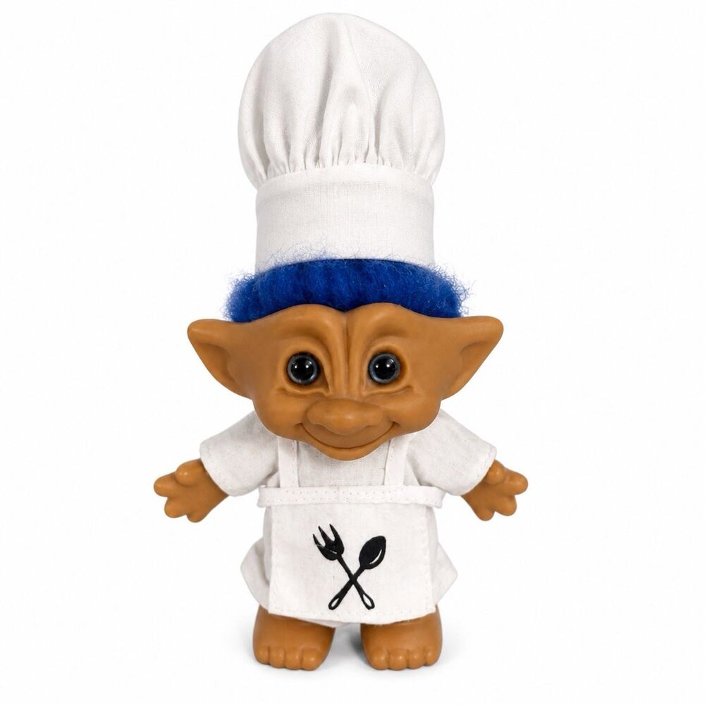 Vintage Ace Novelty Chef Troll Doll Blue Hair & Eyes 5"